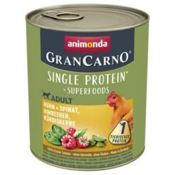 Animonda GranCarno Adult Superfoods 6 X 800 G -Günstiges Futter Leine Geschäft 130714 pla grancarno huhn spinat himbeeren kuerbiskerne 800g hs 01 0