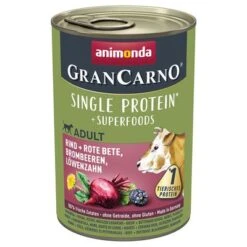 Animonda GranCarno Adult Superfoods Mixpaket -Günstiges Futter Leine Geschäft 130899 pla grancarno rind rote bete brombeeren loewenzahn 400g hs 01 7