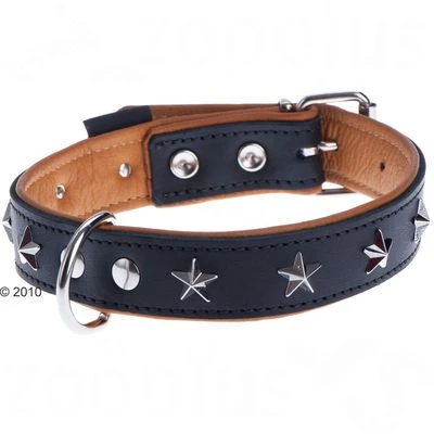Heim Lederhalsband Stars, Schwarz/beige 5 Heim Lederhalsband Stars, Schwarz/beige – Bild 3