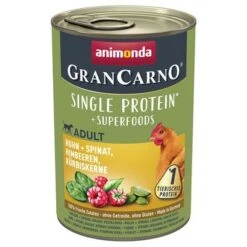 Animonda GranCarno Adult Superfoods Mixpaket -Günstiges Futter Leine Geschäft 1 130898 pla grancarno huhn spinat himbeeren kuerbiskerne 400g hs 01 3