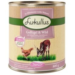 Sparpaket Lukullus Naturkost 24 X 800 G -Günstiges Futter Leine Geschäft 78090 pla lukullus junior geflugel wild 1000x1000 800g 7 1
