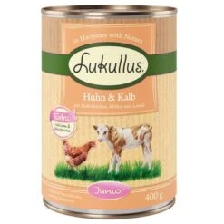 6 X 400 G Lukullus Naturkost Junior Probierpakete -Günstiges Futter Leine Geschäft lk 400g junior kalbhuhn 1000x1000 0 3