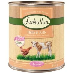 10 € Rabatt Sichern! Sparpaket Lukullus Naturkost 24 X 800gneu -Günstiges Futter Leine Geschäft lk 800g junior kalbhuhn 1000x1000 1 8