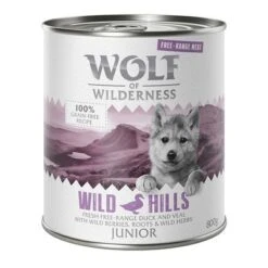 Wolf Of Wilderness Junior 6 X 800 G - "Freiland-Fleisch" Duo-Protein -Günstiges Futter Leine Geschäft wow freerange junior wildhills 800g 1000x1000 1 7